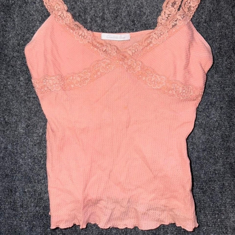 Y2K lace trim tank top coral ribbed camisole coquette soft girl charlotte russe